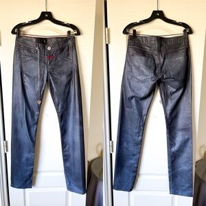 Marithé Girbaud Playktrix Waxed Check Pants Slim Navy Gray 30 EUC